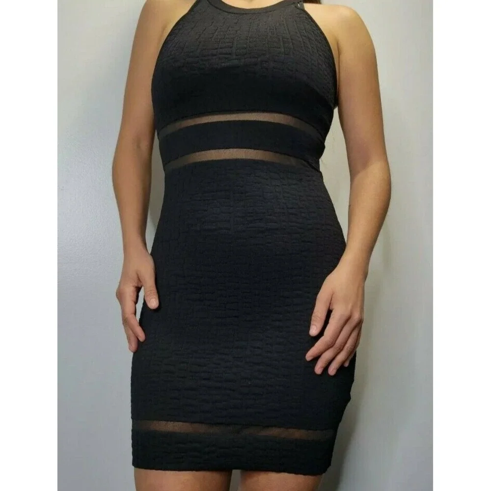 Parker Womens Heathrow Mini Dress Small Black Knit Mesh Bodycon Halter Party NWT